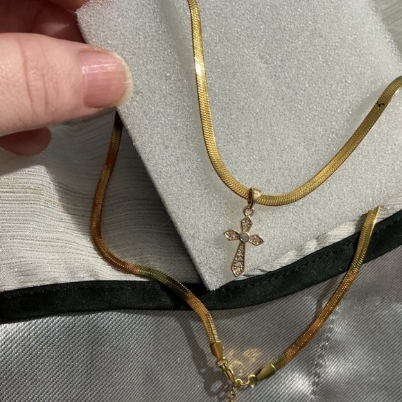 Gorgeous Hypoallergenic Gold Cross Herringbone Necklace - Picture 5 of 15